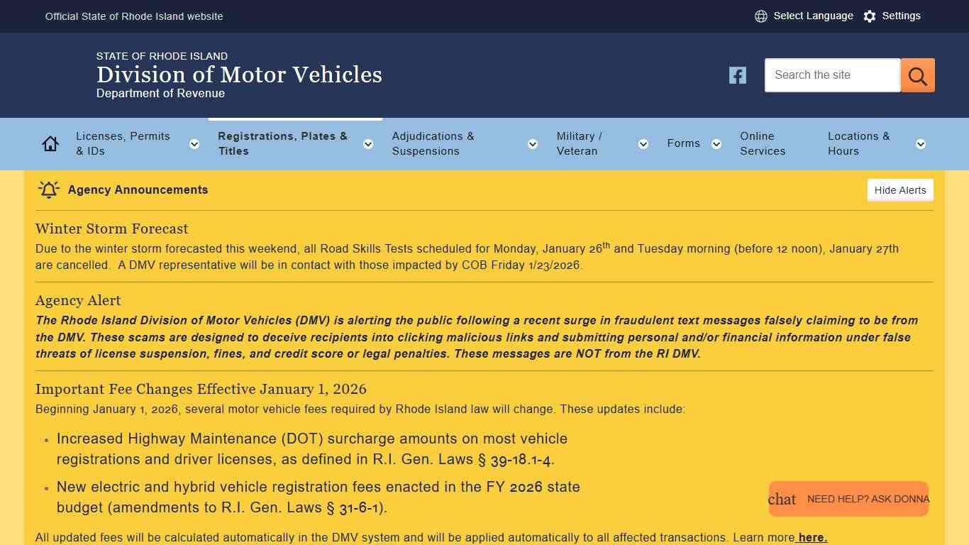 New Registration RI Division of Motor Vehicles